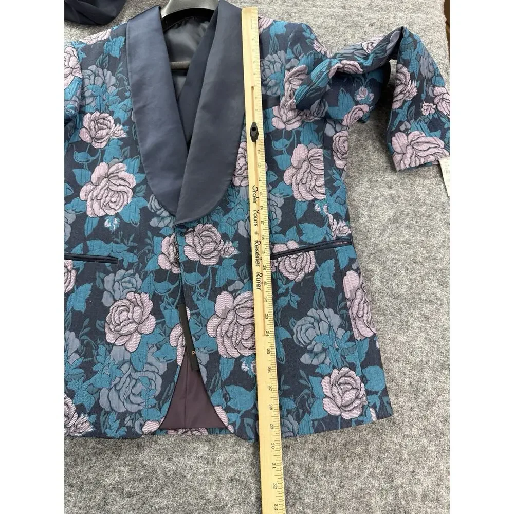 Pietro Scarlatti Mens Suit 3pc US 44 EU 54 Floral Blazer Vest Pants Blue T2